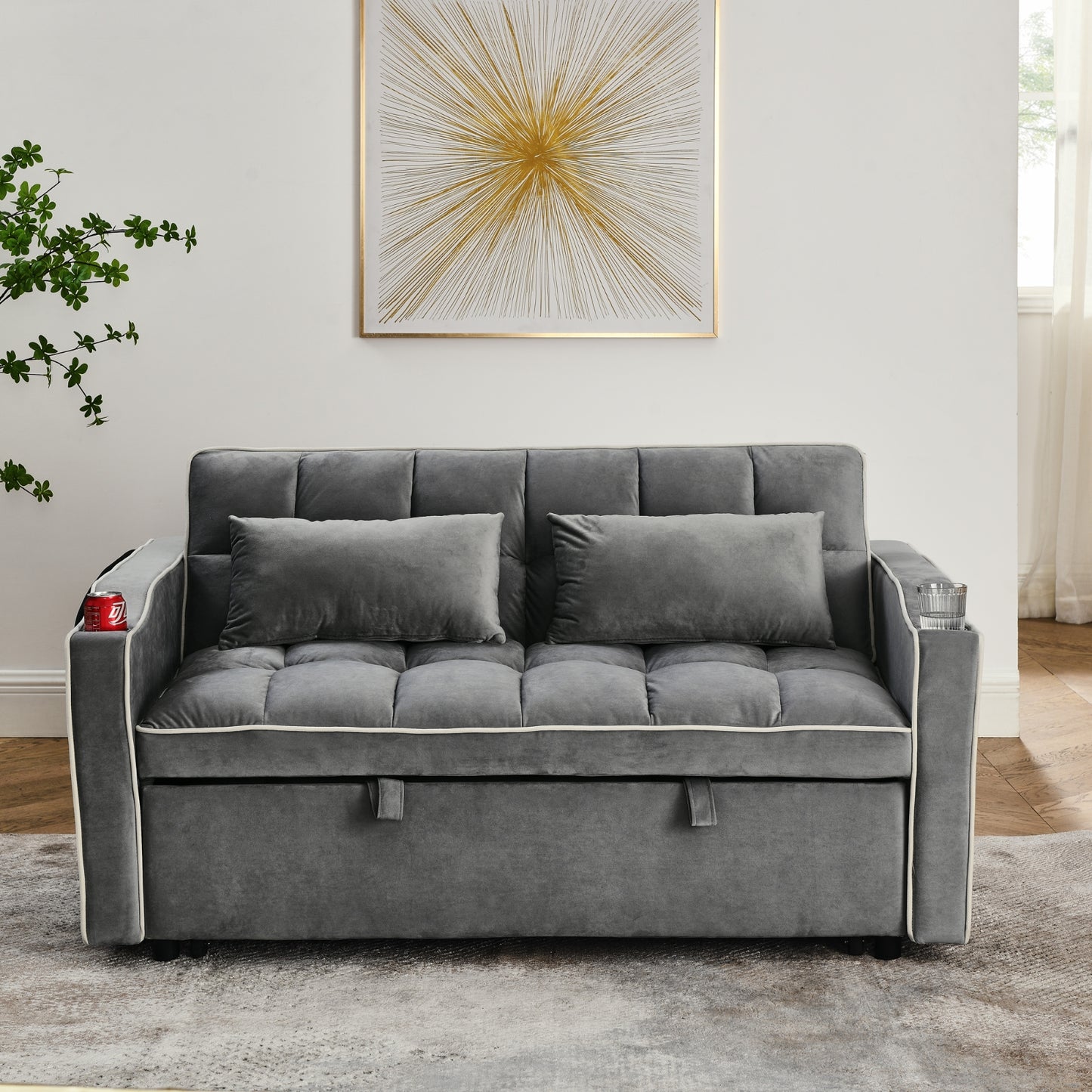 55.51 Inch Versatile Foldable Sofa Bed in 3 Lengths, Modern Sofa Sofa Sofa Velvet Pull-Out Bed, Adju