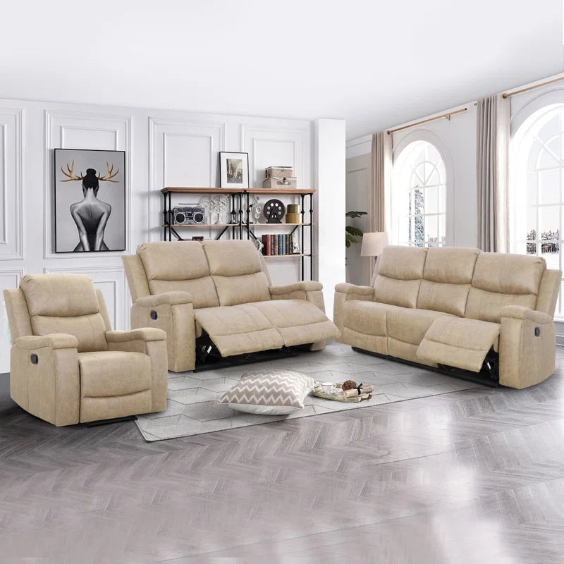 Ilkeston 3-Piece Vegan Leather Manual Reclining Living Room Set with Hidden Cupholder