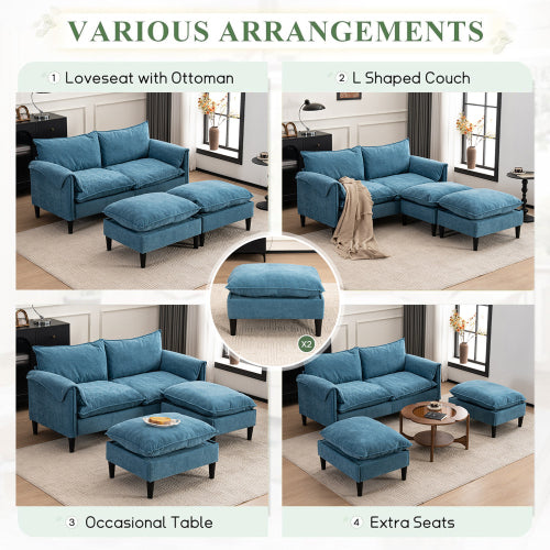 Convertible Combination Sofa Sofa Ushaped Sofa with Footstools with Storage Gray Sofa for Living Room, Living Room Bedroom Office Small Space 2 Seater Combination Sofa