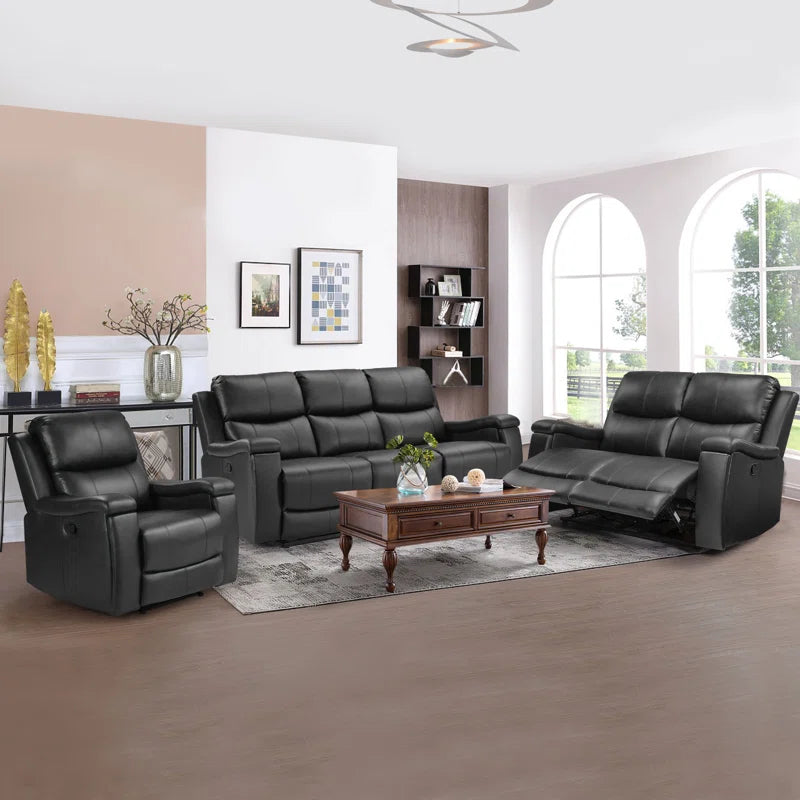 Ilkeston 3-Piece Vegan Leather Manual Reclining Living Room Set with Hidden Cupholder