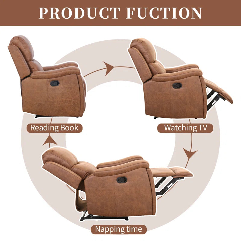 Ilkeston 3-Piece Vegan Leather Manual Reclining Living Room Set with Hidden Cupholder