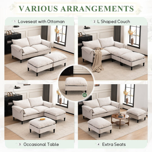 Convertible Combination Sofa Sofa Ushaped Sofa with Footstools with Storage Gray Sofa for Living Room, Living Room Bedroom Office Small Space 2 Seater Combination Sofa