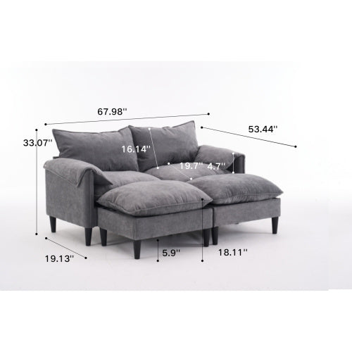 Convertible Combination Sofa Sofa Ushaped Sofa with Footstools with Storage Gray Sofa for Living Room, Living Room Bedroom Office Small Space 2 Seater Combination Sofa