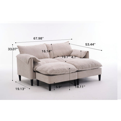 Convertible Combination Sofa Sofa Ushaped Sofa with Footstools with Storage Gray Sofa for Living Room, Living Room Bedroom Office Small Space 2 Seater Combination Sofa