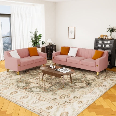 Pink Velvet 2-Piece Sofa Set – Love Seat & Sofa