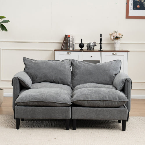 Convertible Combination Sofa Sofa Ushaped Sofa with Footstools with Storage Gray Sofa for Living Room, Living Room Bedroom Office Small Space 2 Seater Combination Sofa