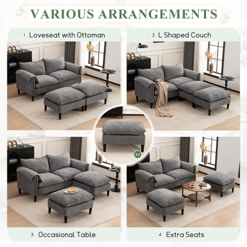 Convertible Combination Sofa Sofa Ushaped Sofa with Footstools with Storage Gray Sofa for Living Room, Living Room Bedroom Office Small Space 2 Seater Combination Sofa