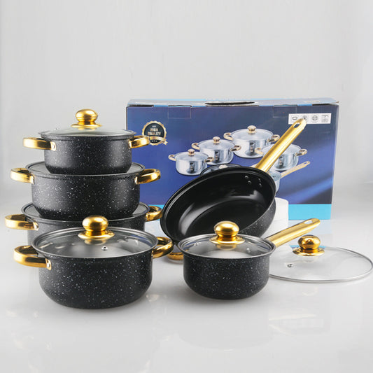 Stainless Steel Gold Handle Pot Set Non-stick Pot Suit