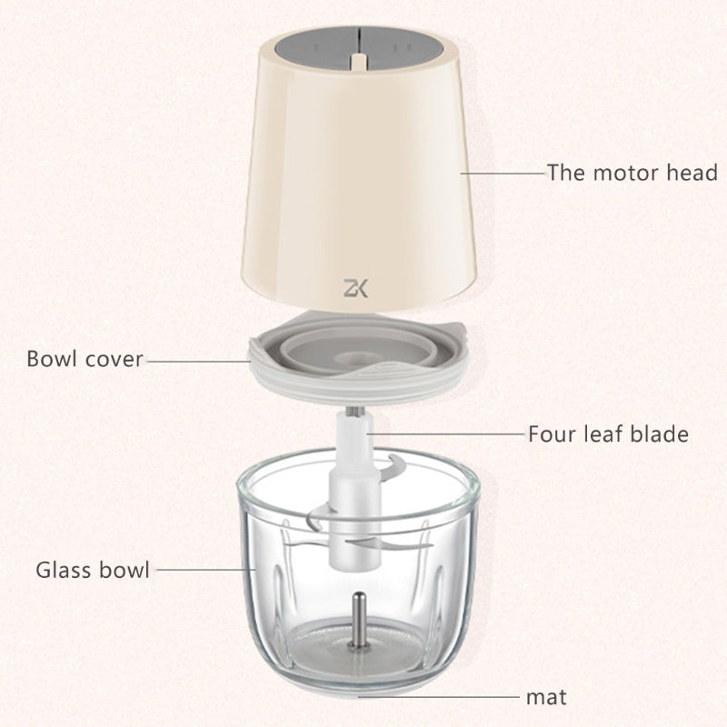 Electric Garlic Grinder Household Meat Grinder Wireless Mini Garlic Grinder Minced Vegetables Minced Stuffing Minced Meat Mixing Cooking Machine