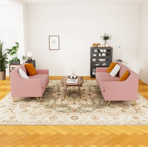 Pink Velvet 2-Piece Sofa Set – Love Seat & Sofa