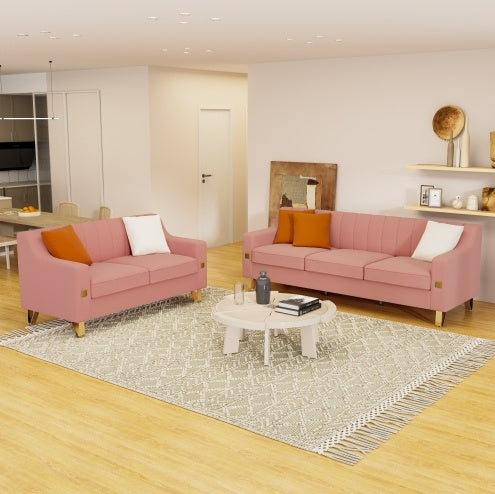 Pink Velvet 2-Piece Sofa Set – Love Seat & Sofa