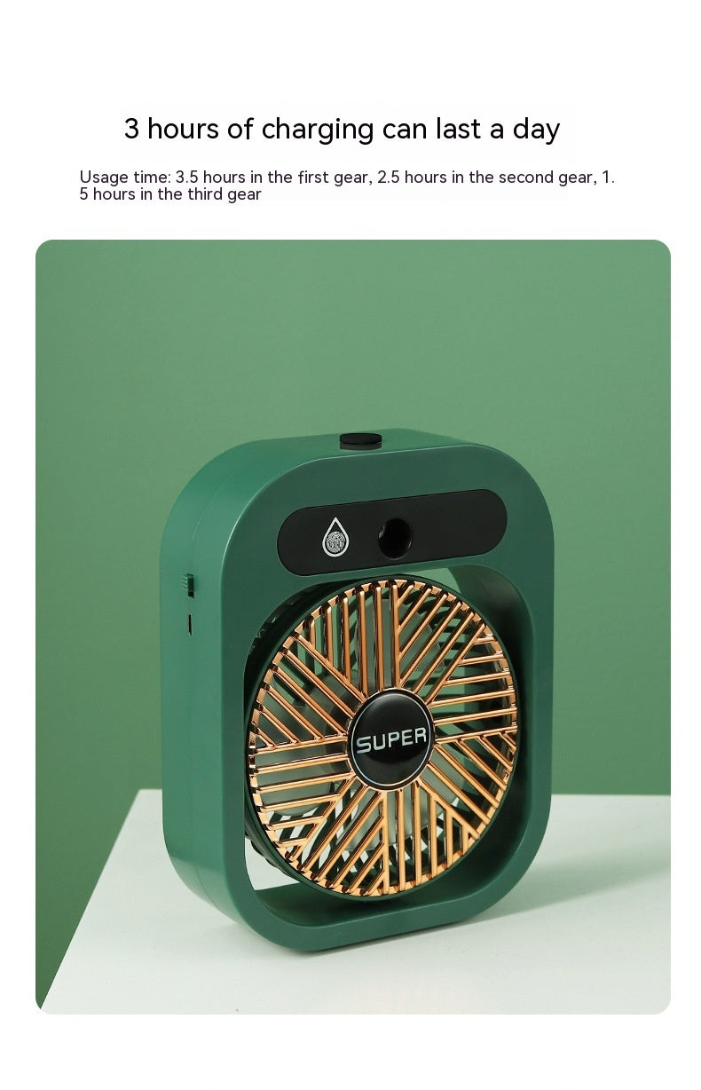 Green handheld fan with gold accents on a green background