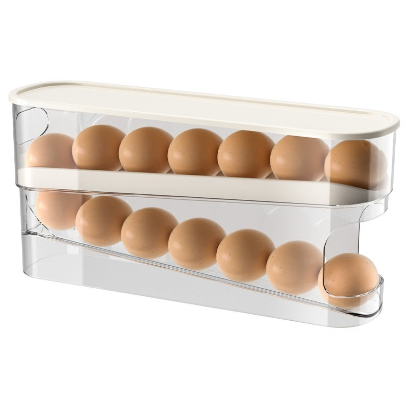 Clear egg holder with brown eggs on a white background
