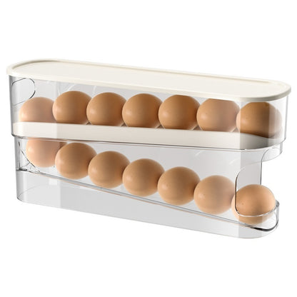 Clear egg holder with brown eggs on a white background