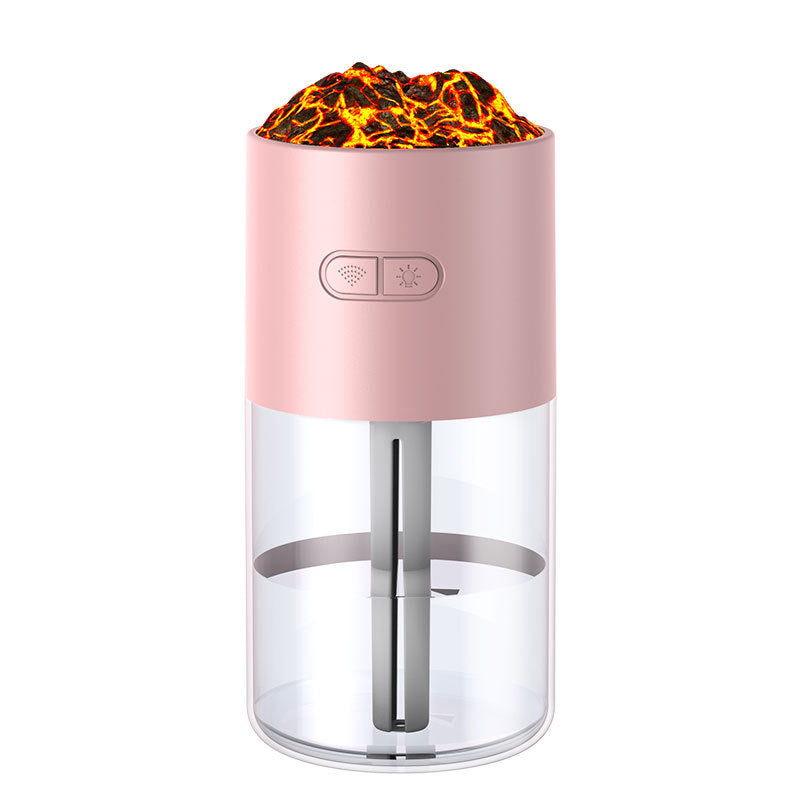 Pink and clear lamp with lava-like top on a white background