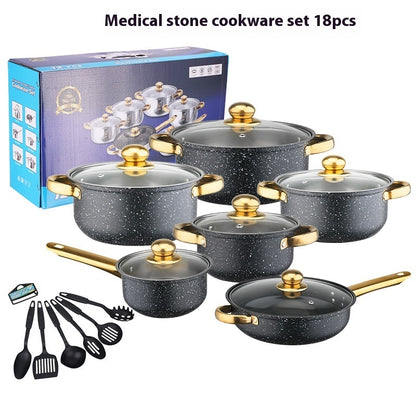 Stainless Steel Gold Handle Pot Set Non-stick Pot Suit