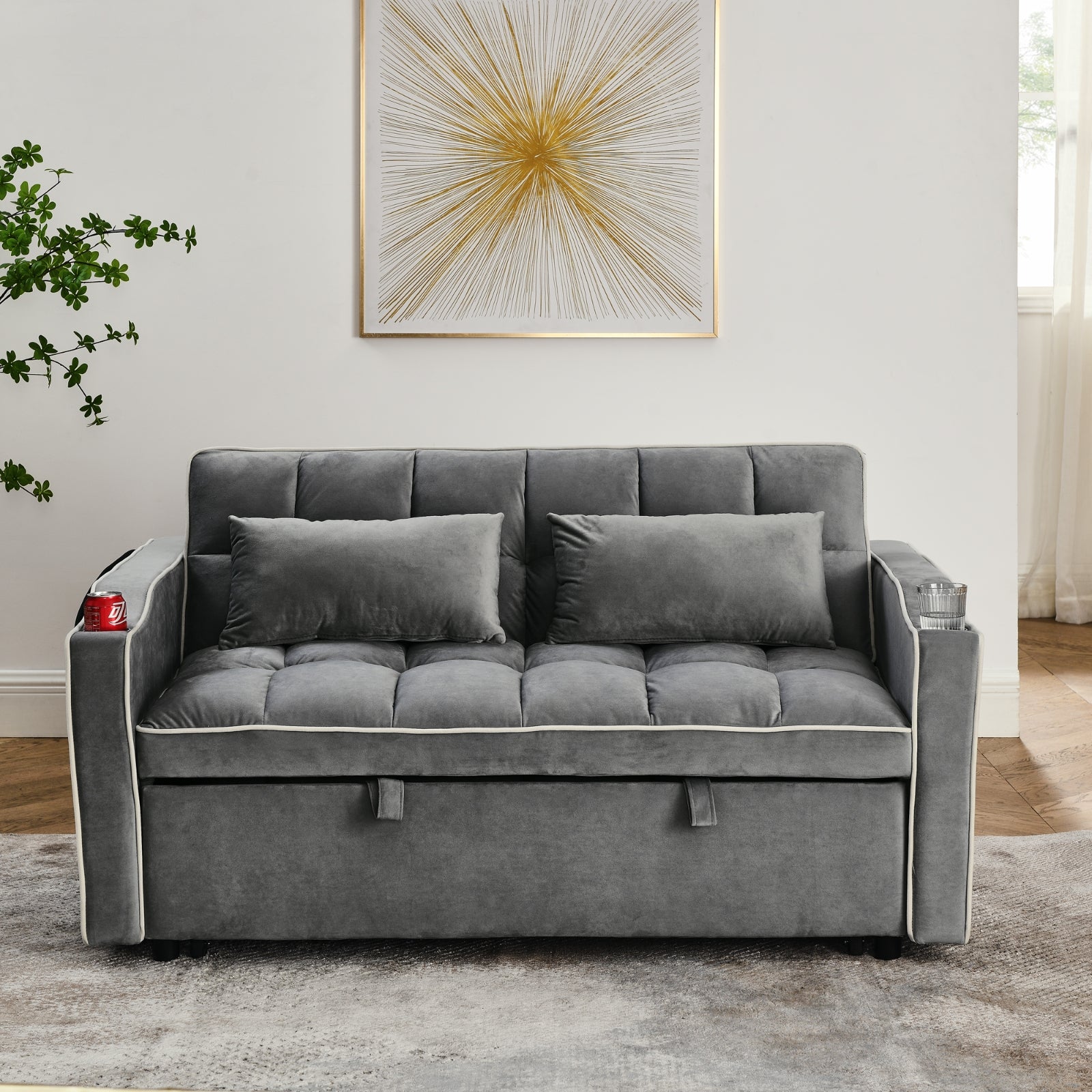 55.51 Inch Versatile Foldable Sofa Bed in 3 Lengths, Modern Sofa Sofa Sofa Velvet Pull-Out Bed, Adju