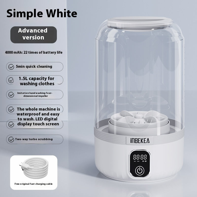 White machine with features listed on a gray background