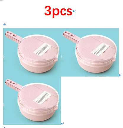 Three pink round containers with handles on a blue background, labeled '3pcs'.