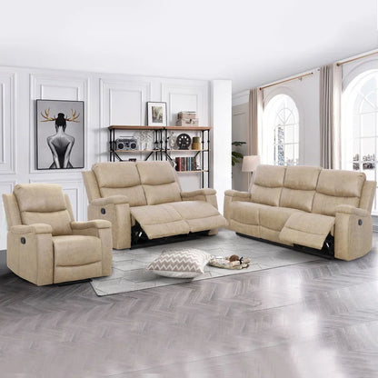 Ilkeston 3-Piece Vegan Leather Manual Reclining Living Room Set with Hidden Cupholder