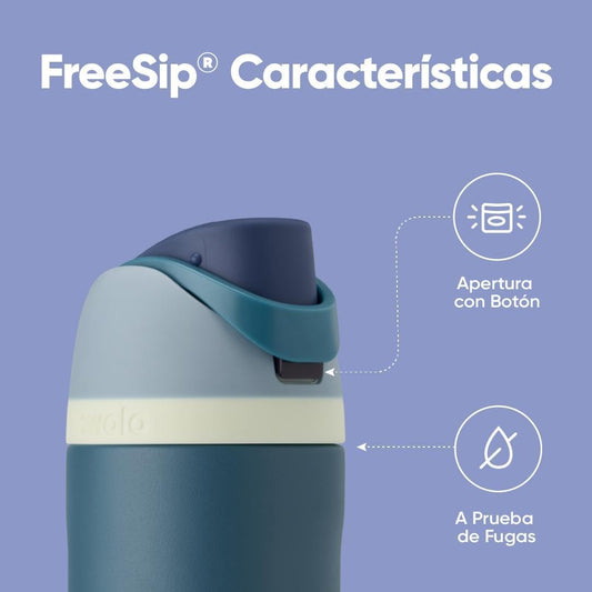 Freesip Insulated Stainless Steel Water Bottle with Straw, Bpa-Free Sports Water Bottle, Great for Travel, 24 Oz, Denim