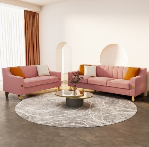Pink Velvet 2-Piece Sofa Set – Love Seat & Sofa