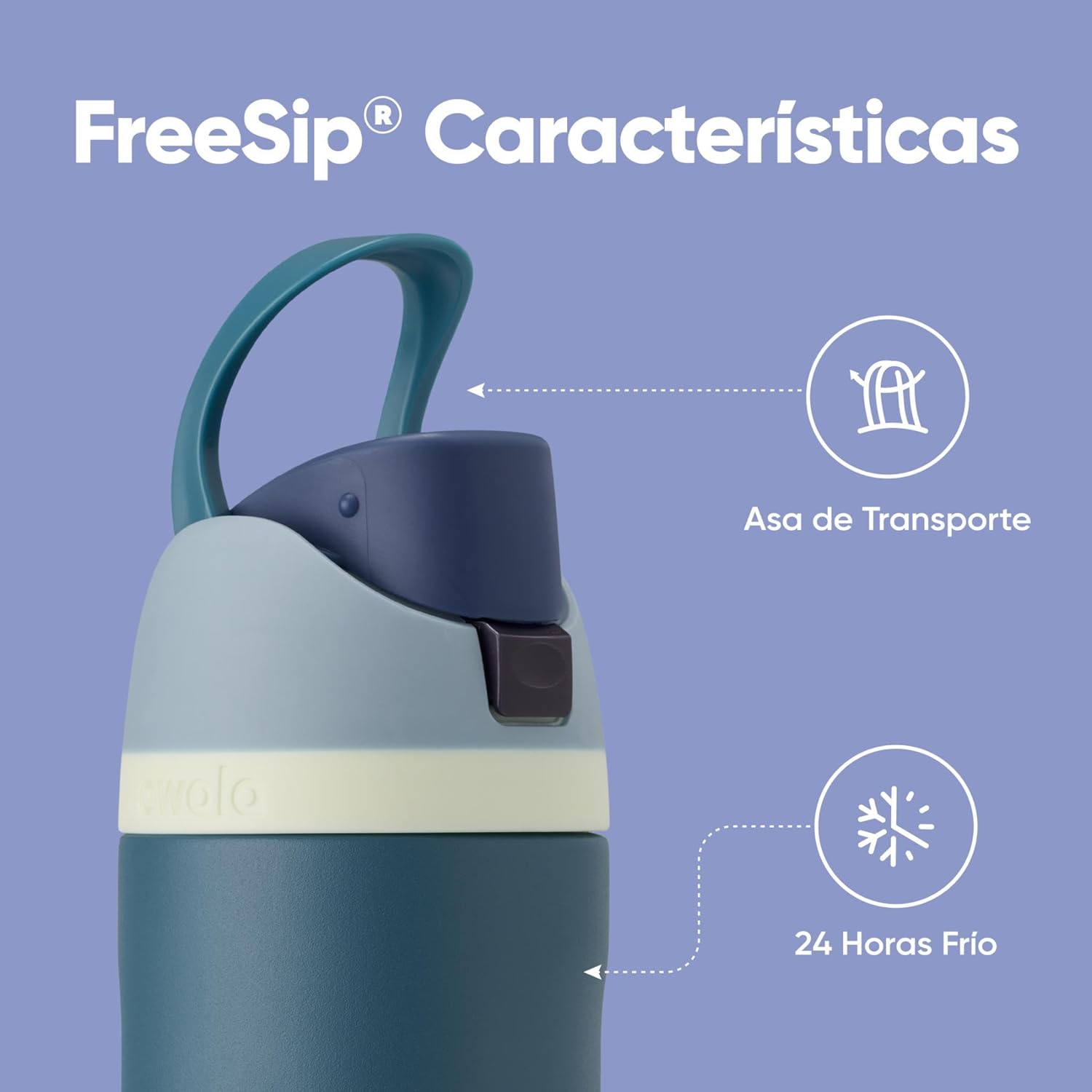 Freesip Insulated Stainless Steel Water Bottle with Straw, Bpa-Free Sports Water Bottle, Great for Travel, 24 Oz, Denim