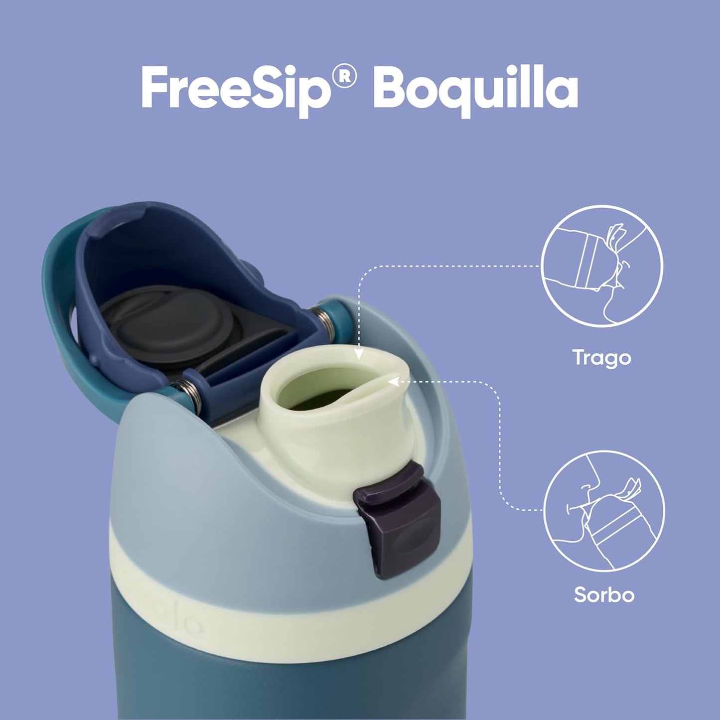 Freesip Insulated Stainless Steel Water Bottle with Straw, Bpa-Free Sports Water Bottle, Great for Travel, 24 Oz, Denim