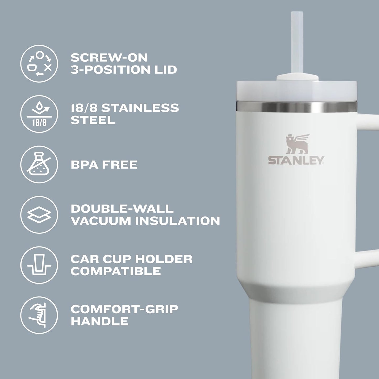 Quencher H2.0 Tumbler with Handle and Straw 30 Oz | Flowstate 3-Position Lid | Cup Holder Compatible for Travel | Insulated Stainless Steel Cup | Bpa-Free | Cherry Blossom