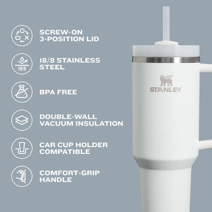 Quencher H2.0 Tumbler with Handle and Straw 30 Oz | Flowstate 3-Position Lid | Cup Holder Compatible for Travel | Insulated Stainless Steel Cup | Bpa-Free | Cherry Blossom