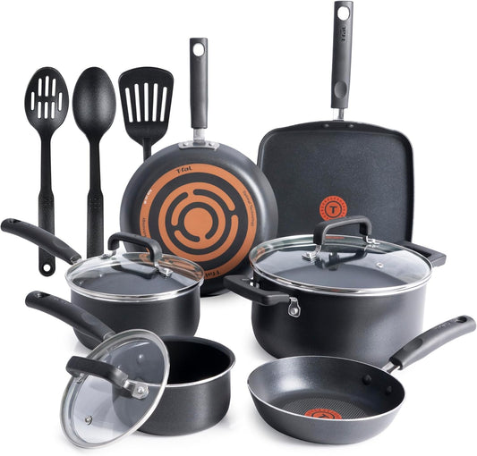 Signature Nonstick Cookware Set 12 Piece, Oven Broiler Safe 350F, Pots and Pans, Kitchen Cooking Set W/Fry Pans, Saucepans, Saute Pan, Dutch Oven, Griddle, Kitchen, Home, Dishwasher Safe, Black