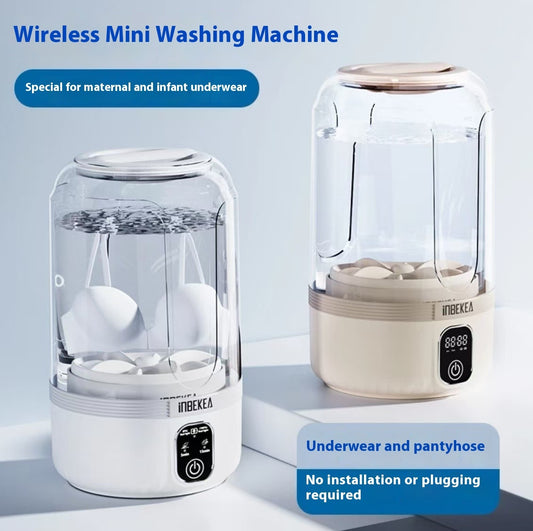 Wireless mini washing machine for maternal and infant underwear on a light gray background
