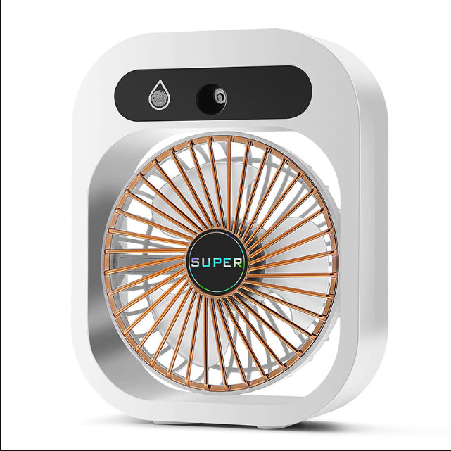 Portable fan with 'SUPER' branding on a white background