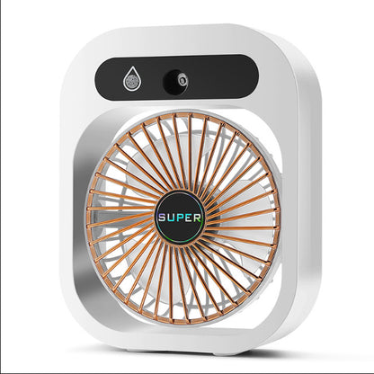 Portable fan with 'SUPER' branding on a white background