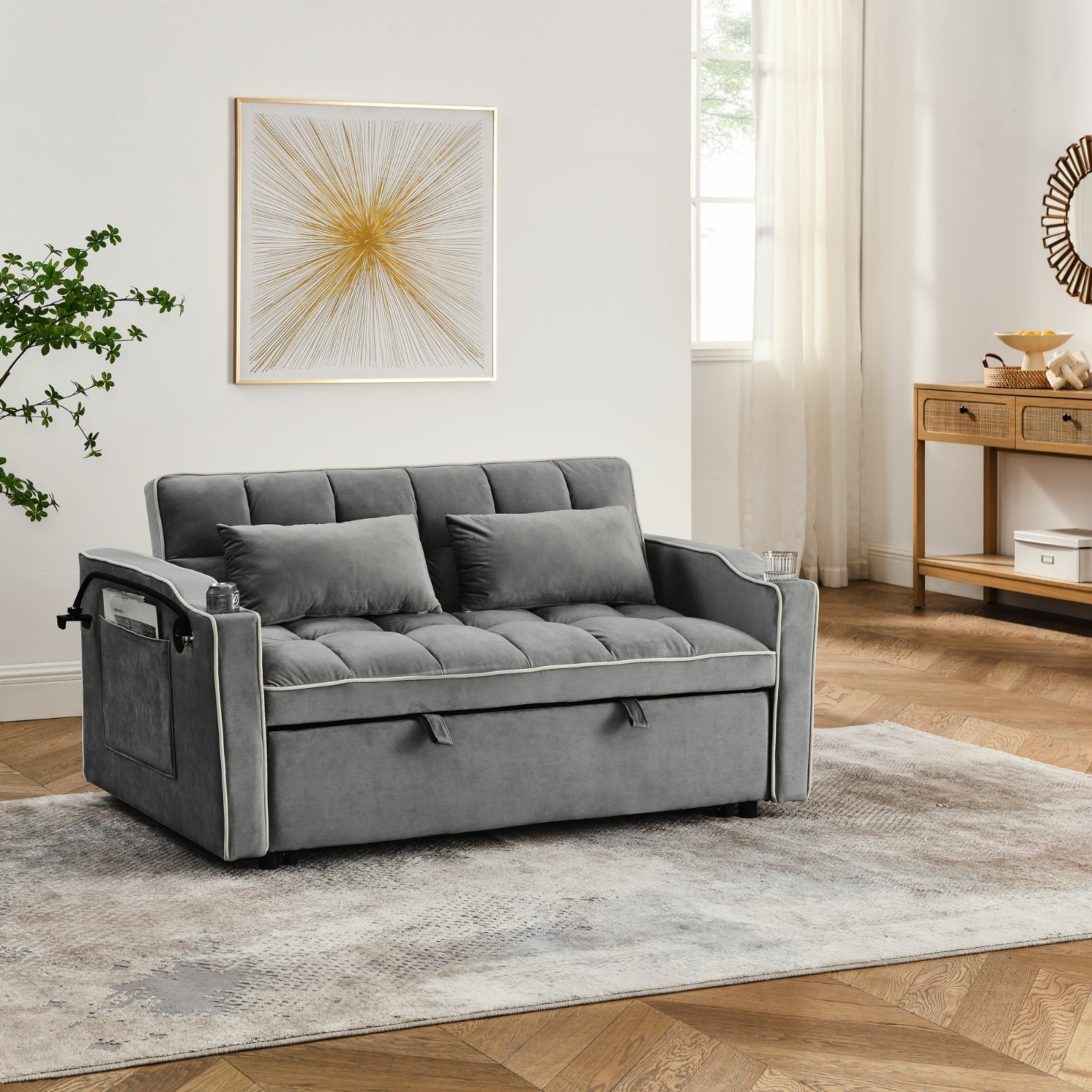 55.51 Inch Versatile Foldable Sofa Bed in 3 Lengths, Modern Sofa Sofa Sofa Velvet Pull-Out Bed, Adju