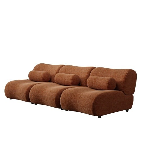 Brown sofa with curved design on a white background