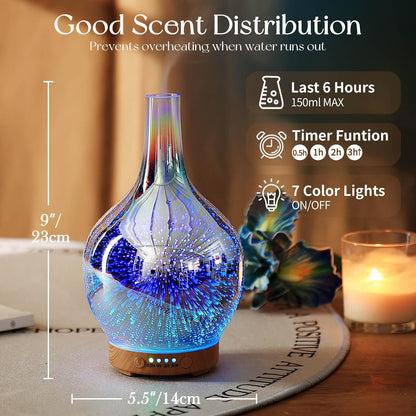 3D Essential Oil Diffuser Cool Mist Humidifier Ultrasonic Aromatherapy Diffuser,150Ml Last 6H,Auto Shut-Off,Air Refresh,Decoration for Home,Office,Yoga,Baby,Sleep