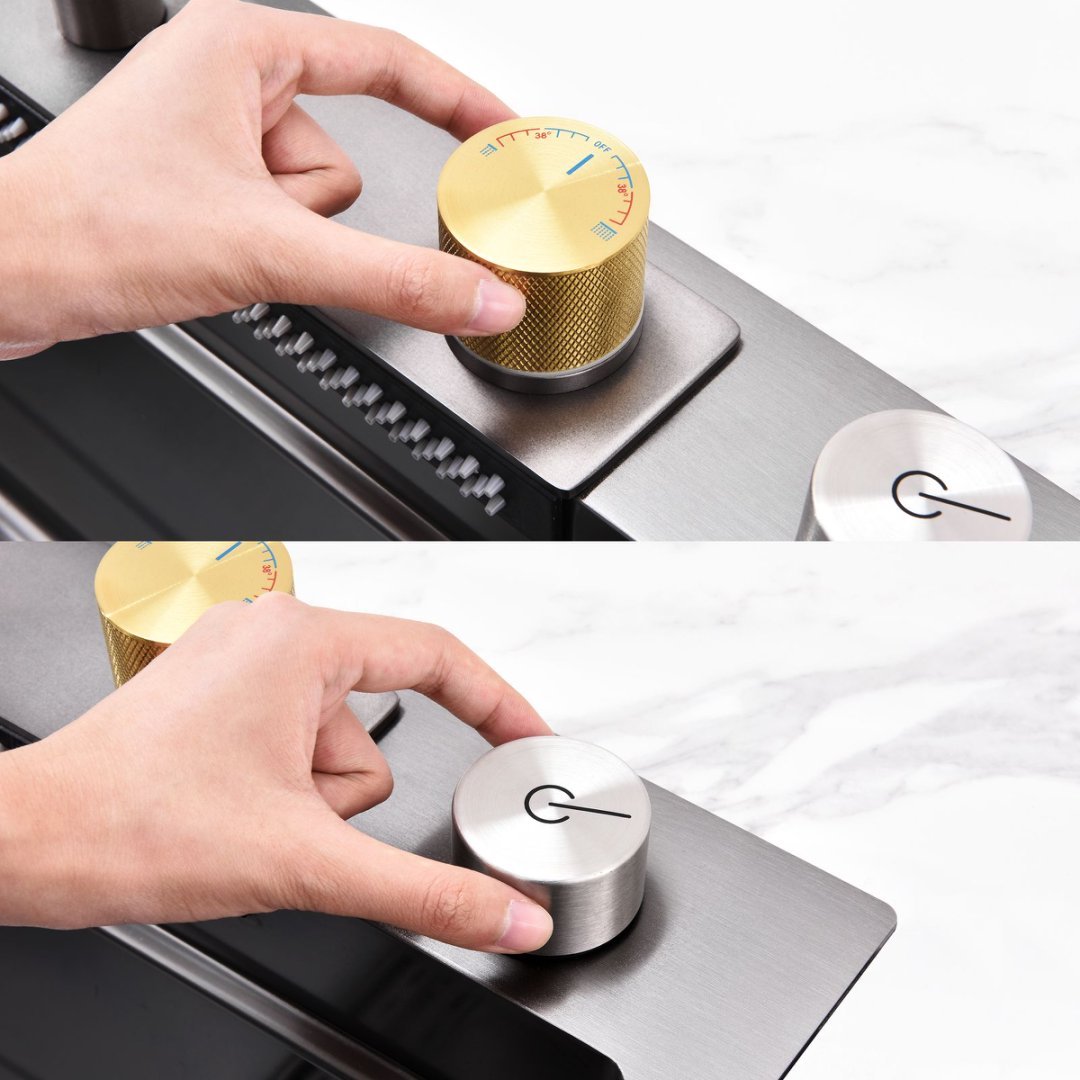 Black stainless steel waterfall kitchen sink showing deep single bowl design
