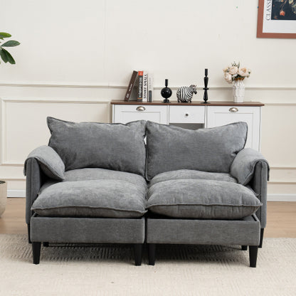 Convertible Combination Sofa Sofa Ushaped Sofa with Footstools with Storage Gray Sofa for Living Room, Living Room Bedroom Office Small Space 2 Seater Combination Sofa
