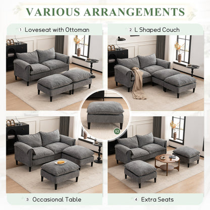 Convertible Combination Sofa Sofa Ushaped Sofa with Footstools with Storage Gray Sofa for Living Room, Living Room Bedroom Office Small Space 2 Seater Combination Sofa
