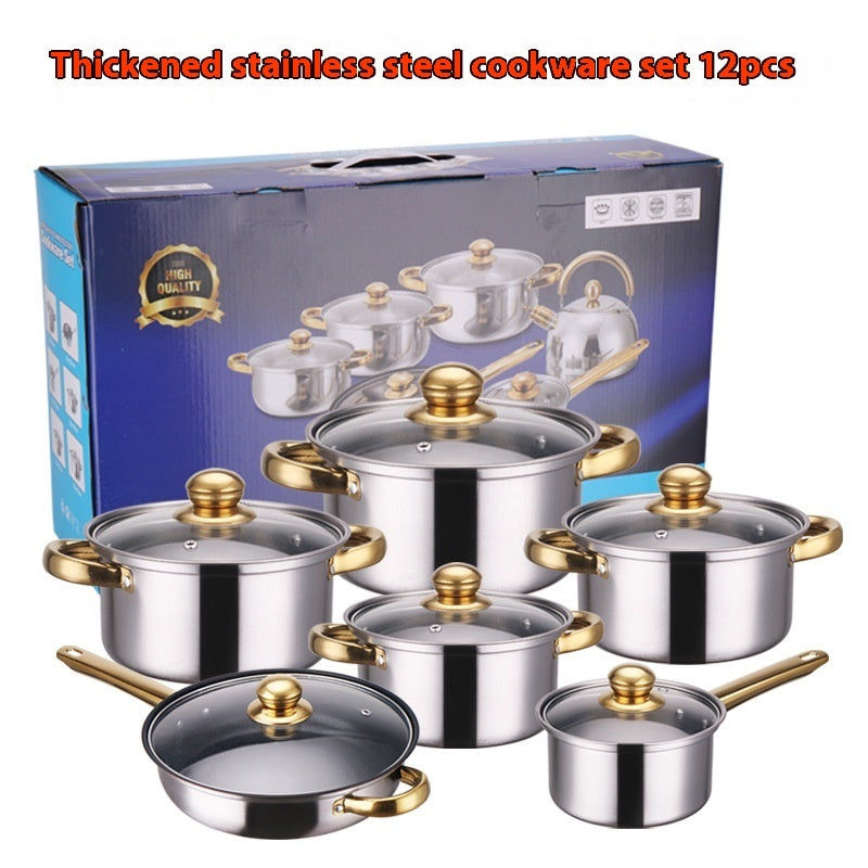 Stainless Steel Gold Handle Pot Set Non-stick Pot Suit
