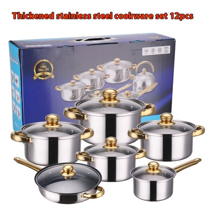 Stainless Steel Gold Handle Pot Set Non-stick Pot Suit