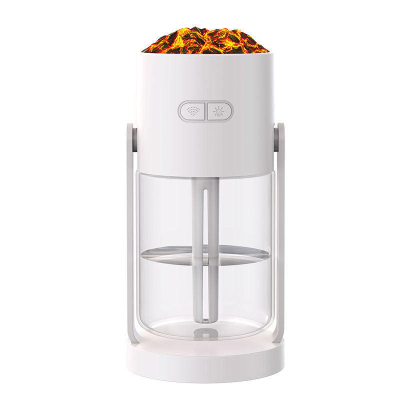 White electronic device with flame-like top on a white background